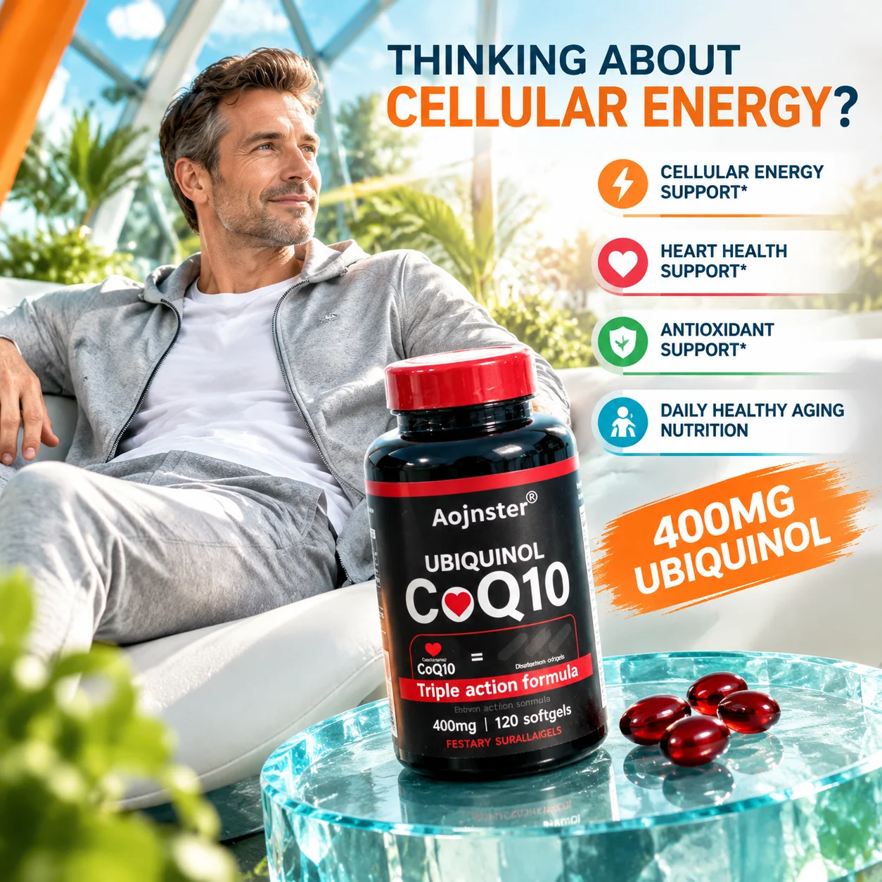 Coq10 Ubiquinol Softgel - Aojnster CoQ10 Ubiquinol 400mg Softgels, Daily