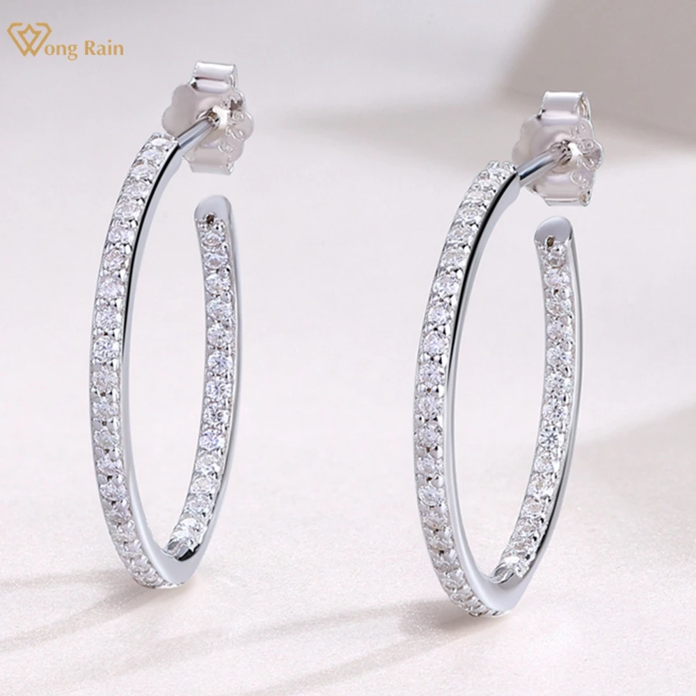 

Wong Rain 100% 925 Sterling Silver VVS1 3EX D Color Real Moissanite Full Diamond Gemstone Hoop Earrings Fine Jewelry for Women