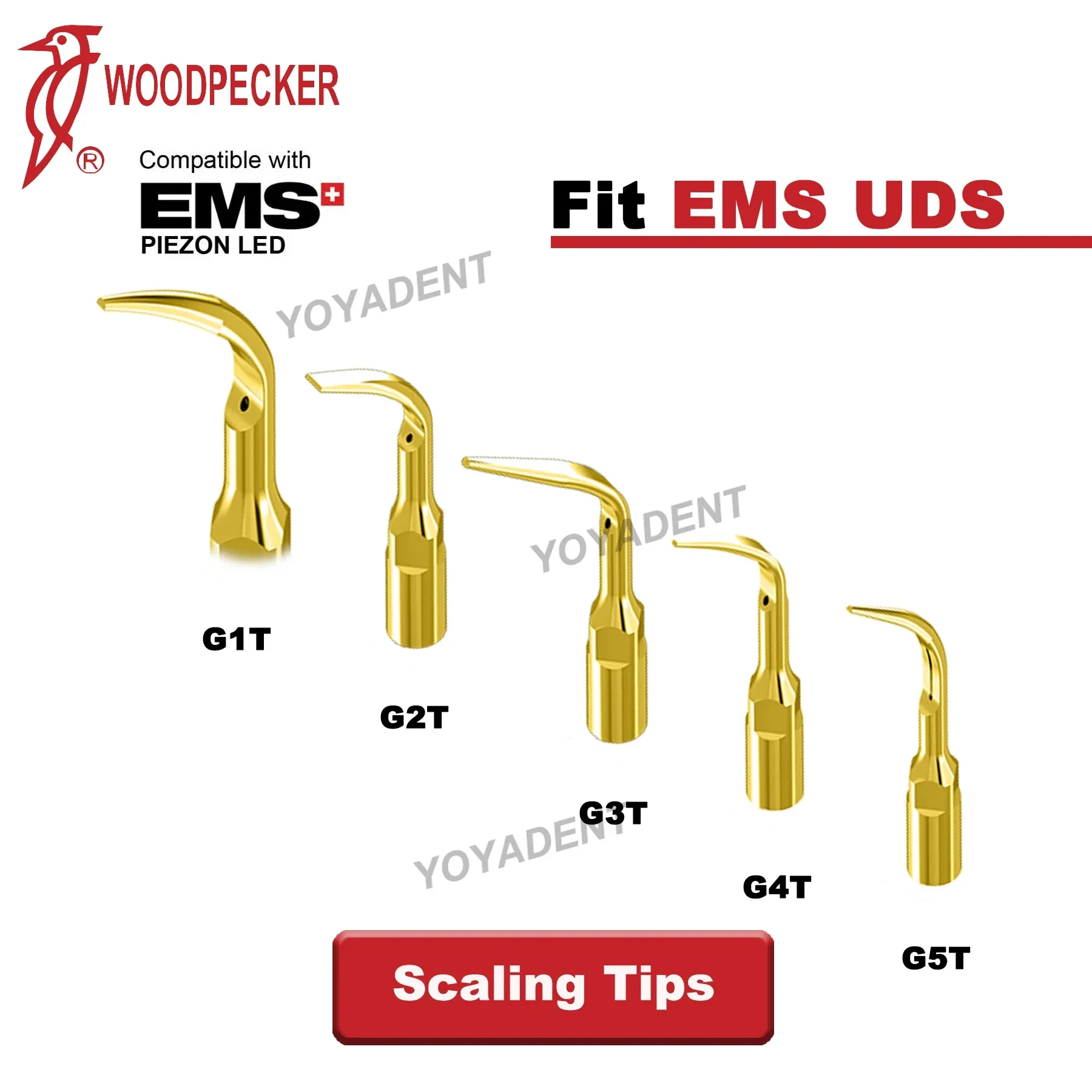 

Woodpecker Dental Ultrasonic Scaler Tips Piezo Scaling Tips Gold G1T G2T G3T G4T G5T Fit EMS UDS Scaler Handpice