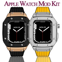 Luxury Modification Case Band for Apple Watch Series 8 7 6 5 4 44mm 45mm Men Rugged Case Silicone Sport Band for iWatch 6/5/4 SE