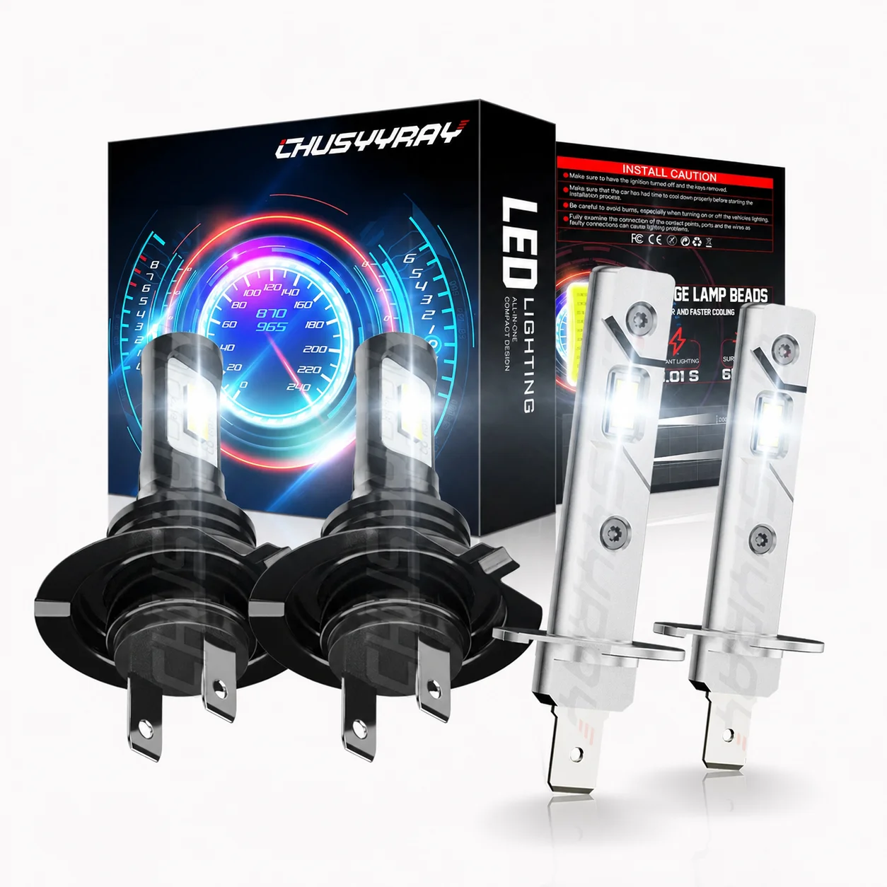 4pcs H1 H7 6000K 100W 10000lm Combo LED Headlight High Low Beam Bulbs Kit Super Bright Cool White