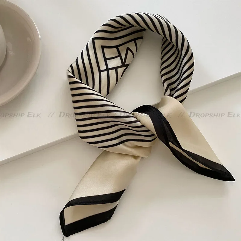 Quadratischer Seiden schal schwarz-weiß gestreifter Kopf wickel für Frauen Multifunktions-Seiden gefühl Halstuch