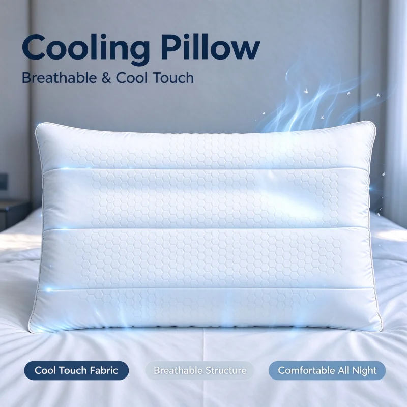 Cooling Pillowcase 80x50cm Hexagon Quilted Texture Pillow Cover Skin-Friendly Breathable Soft Pillow Protector for Bedroom Sleep