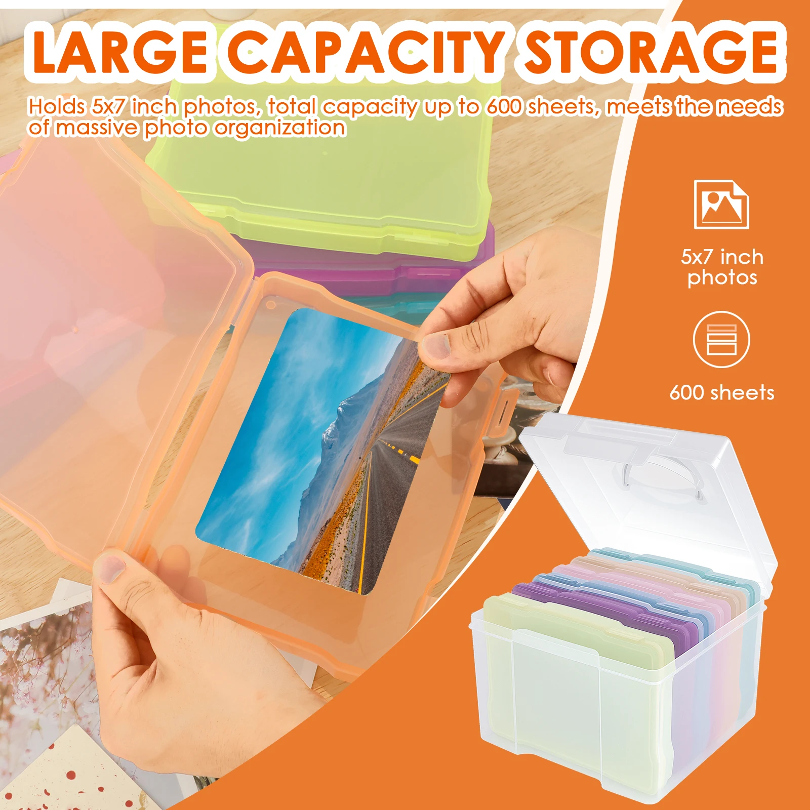 Photo Storage Box with 6 Inner Containers Clear Dust protection Pictures Greeting Card Arts Postcards Label Storage Case