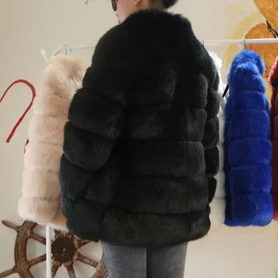 Women Stitching Fox Fur Coat