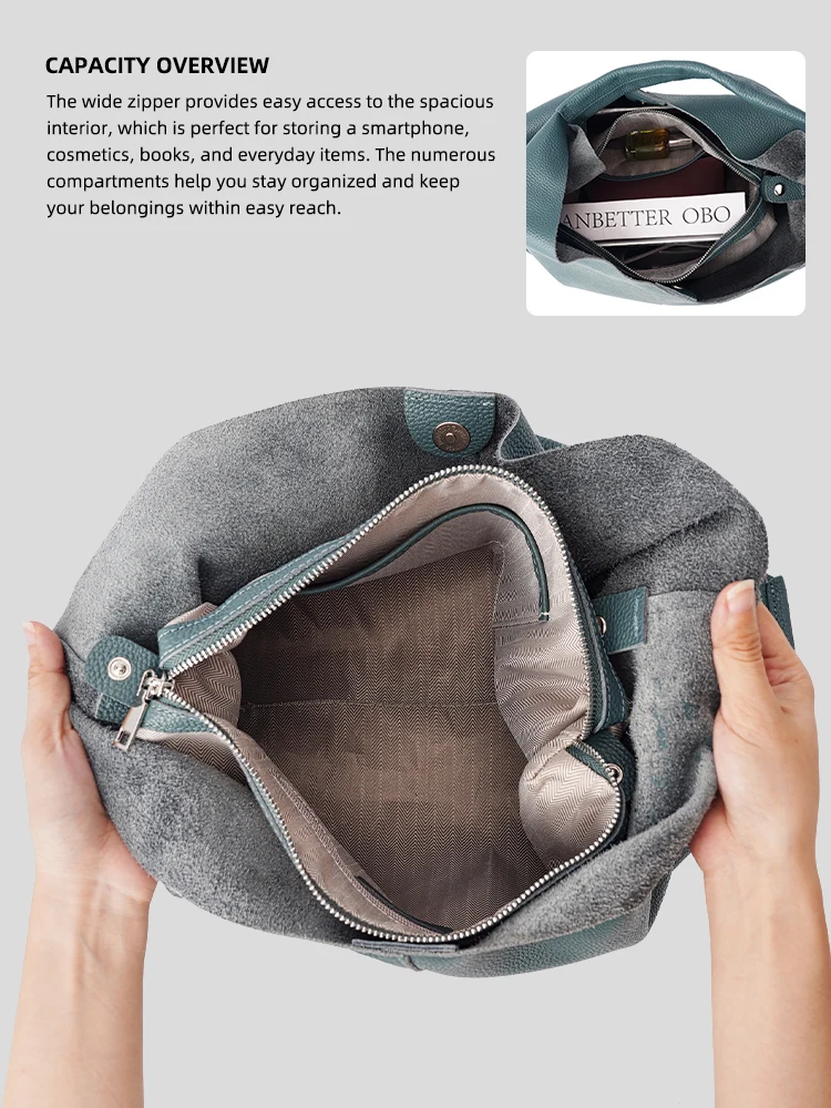 Zency Soft Genuine Leather Women's Big Tote Bag Handbag Large Capacity Shopper Bag 2026 New Women Luxury Bag SolidColor Shoulder - view 4