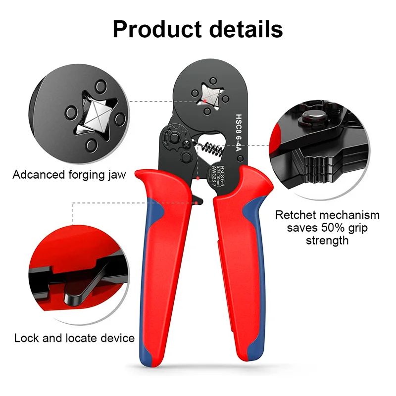 Crimper Plier Set Ferrule Crimping Tool HSC8 6-4A(0.25-10mm²) for Wire End Crimp Tube Terminals Electrical Circuit Repair