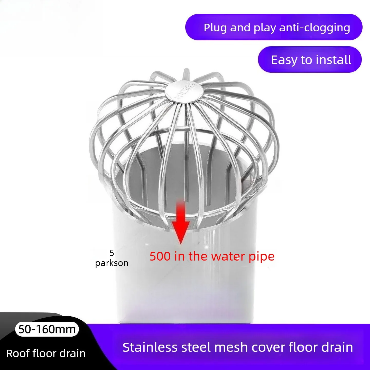 304 Stainless Steel Floor Drain Filter Cover for 110mm PVC Pipe, 160mm Drain, DN50, Balcony Gutter Leaf Strainer (Anti-Clogging)
