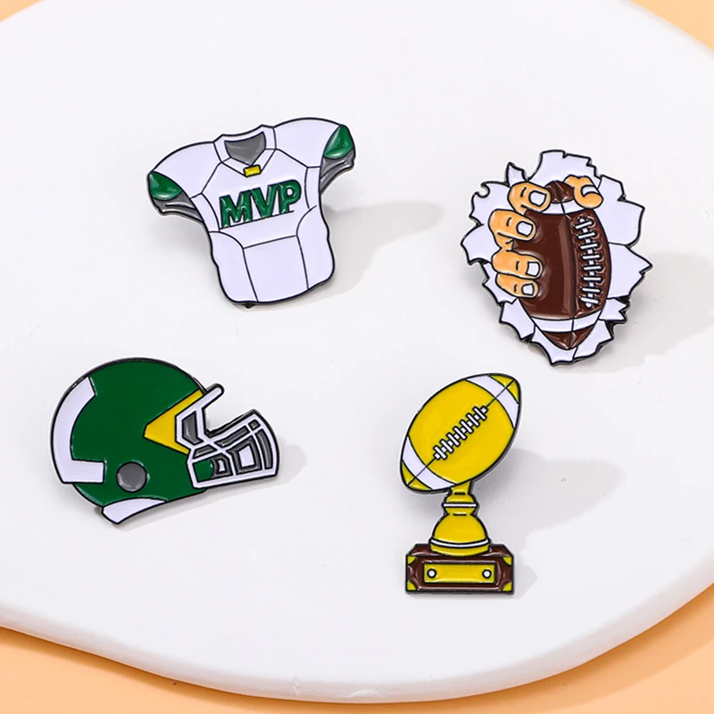 US Football Theme Enamel Pin Set Helmet MVP Jersey Trophy Glove Badge Lapel Pins Backpack Decor Brooch Gift for Sports Fans