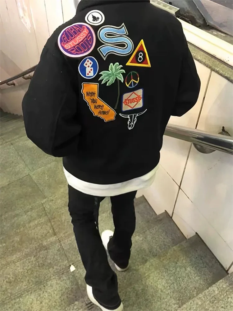 

American High Street Embroidered Loose Flight Jaet Baseball Jaet Men's Autumn Winter Faion Brand Motorcycle Coat