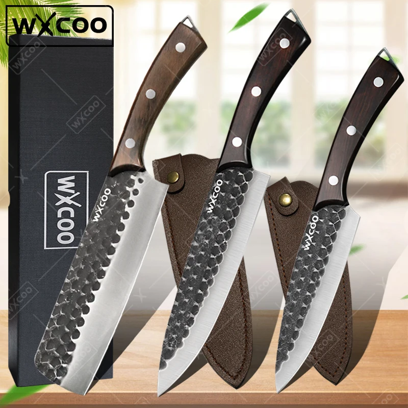 WXCOO Professional Japanese Kitchen Chef's Knife Stainless Steel Beef Meat Cleaver Vegetable Slicing Knife Fish Filleting Cutter