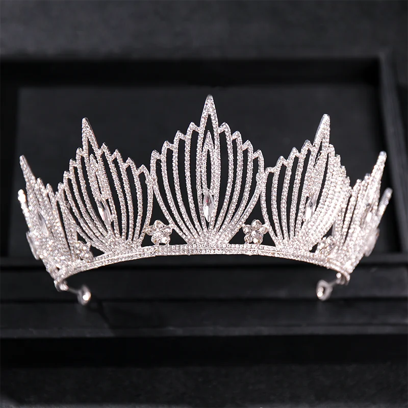 

Luxury Silver Color Crystal Crown Tiara Rhinestone Big Wedding Bridal Tiaras And Crowns Headband Women Queen Prom Party Diadem