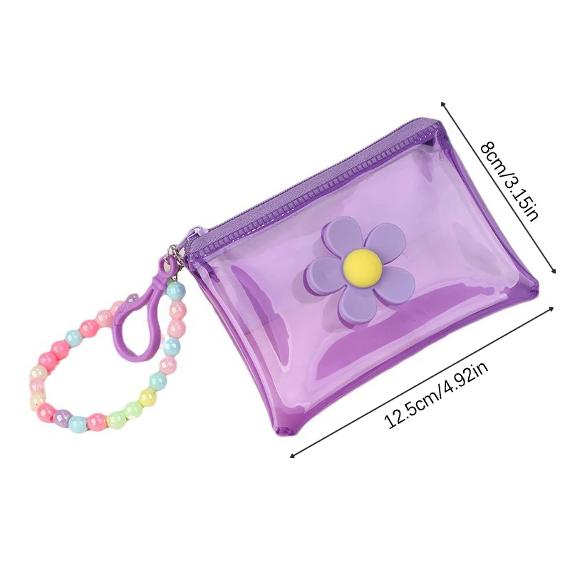 Candy Color Flowers Butterfly Coin Purse Clear PVC Waterproof Zipper Wallet Keychain Portable Card Bag Storage Bags Student Gift