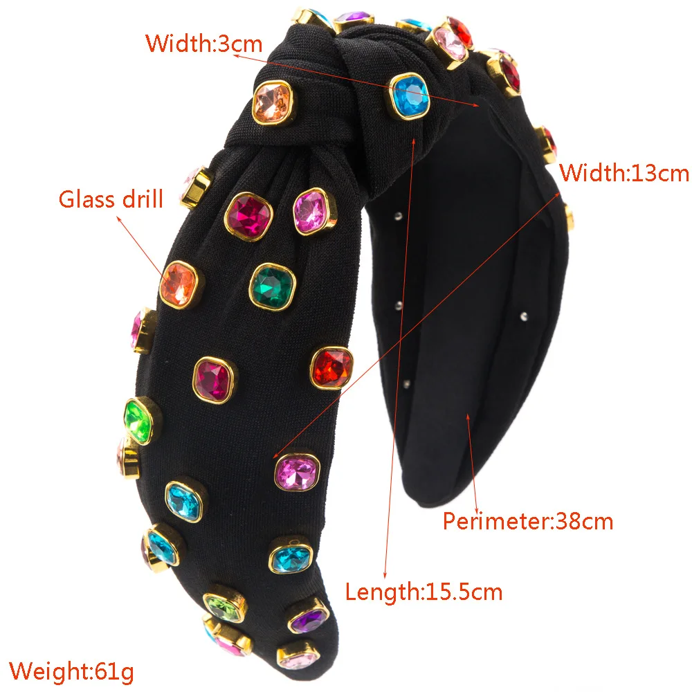 European and American New Fashion High Skull Top Headband Knotted Fabric Color Glass Drill Banquet Hair Accessories