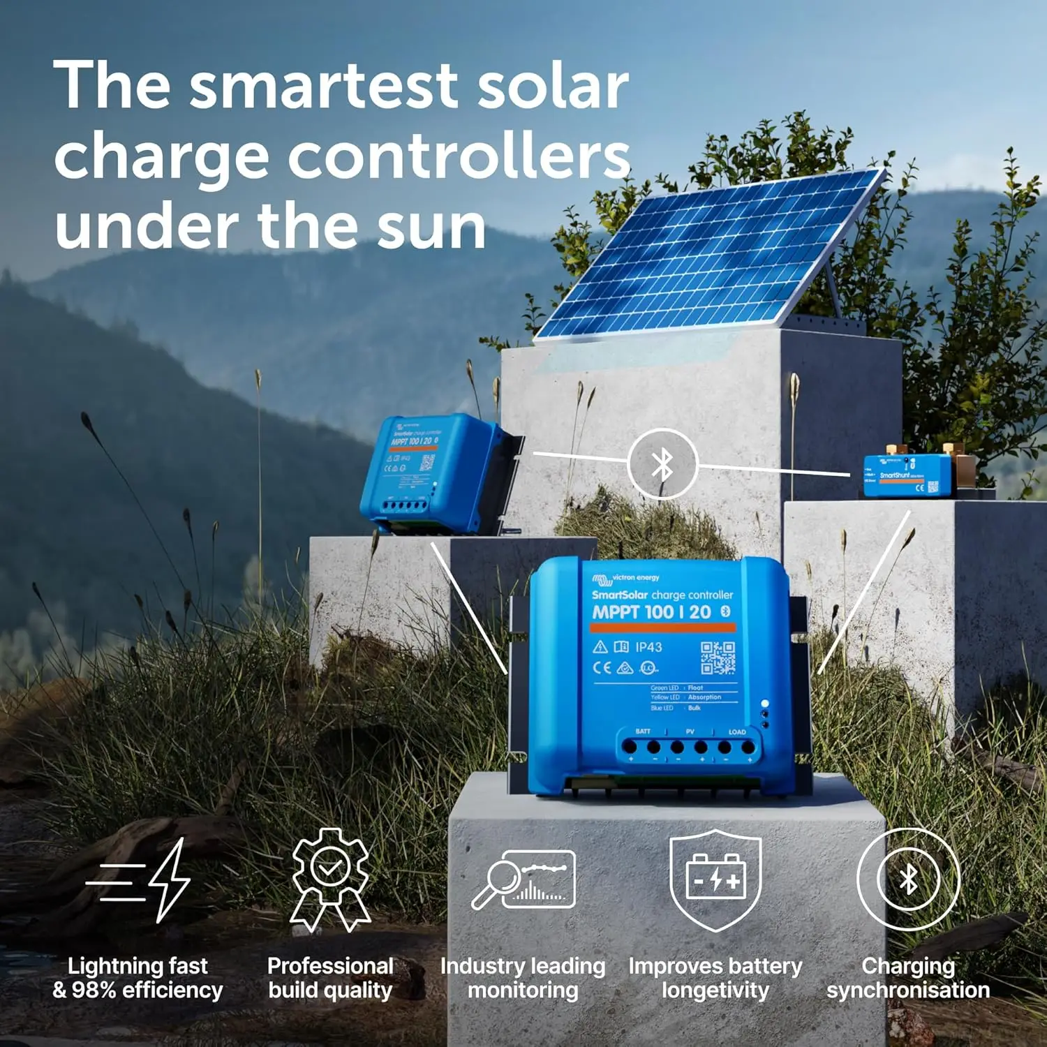 MPPT Solar Charge Controller with Bluetooth, 100V 20A for 48V Systems - Maximize Solar Power Efficiency