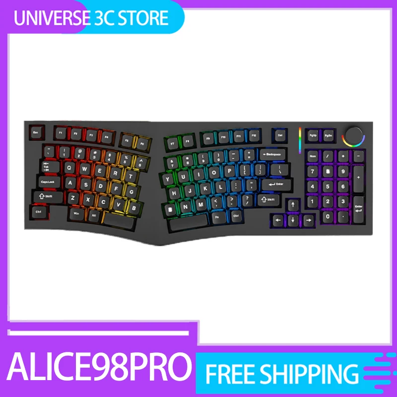 

Feker Alice98pro Mechanical Keyboard With Knob Three Mode Gasket Rgb Hot-Swap Customized Ergonomics Accessories For Office