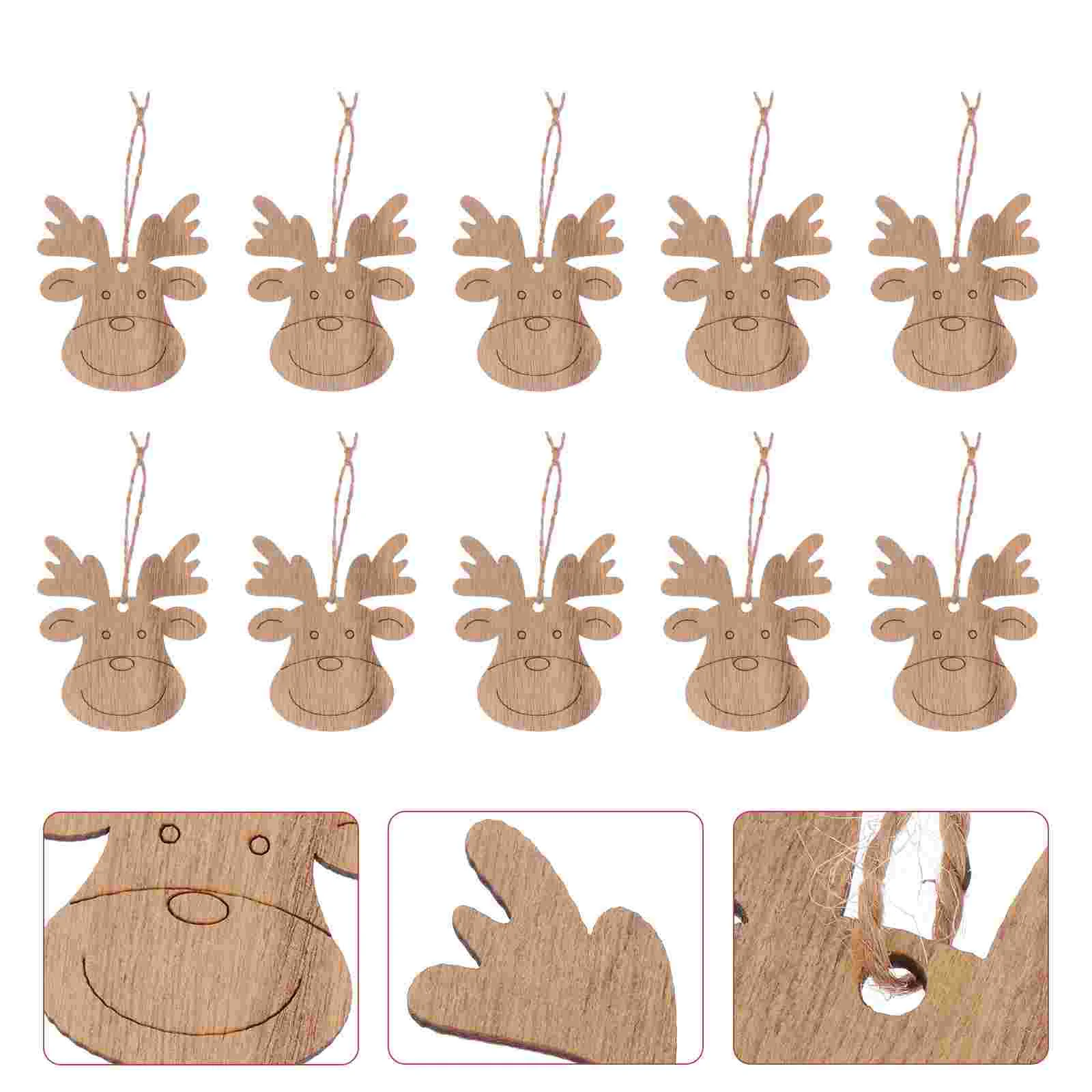 20 Pcs Christmas Deer Pendant Wooden Reindeer Face Mini Heads for Crafts Pieces Child