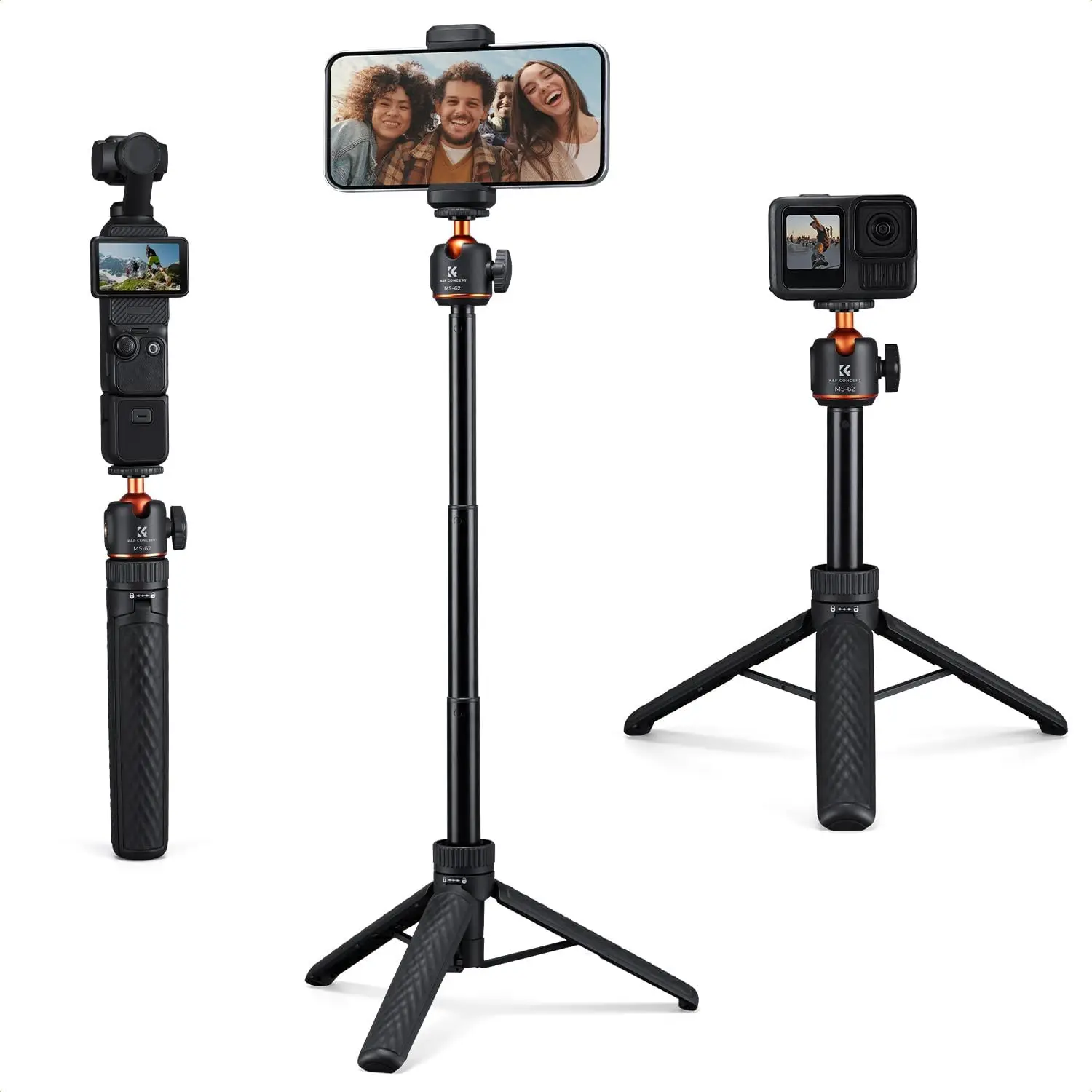 

25.6'' Mini Selfie Stick Tripod with 360° Ball Head, Compatible with Action Cameras and Smartphones