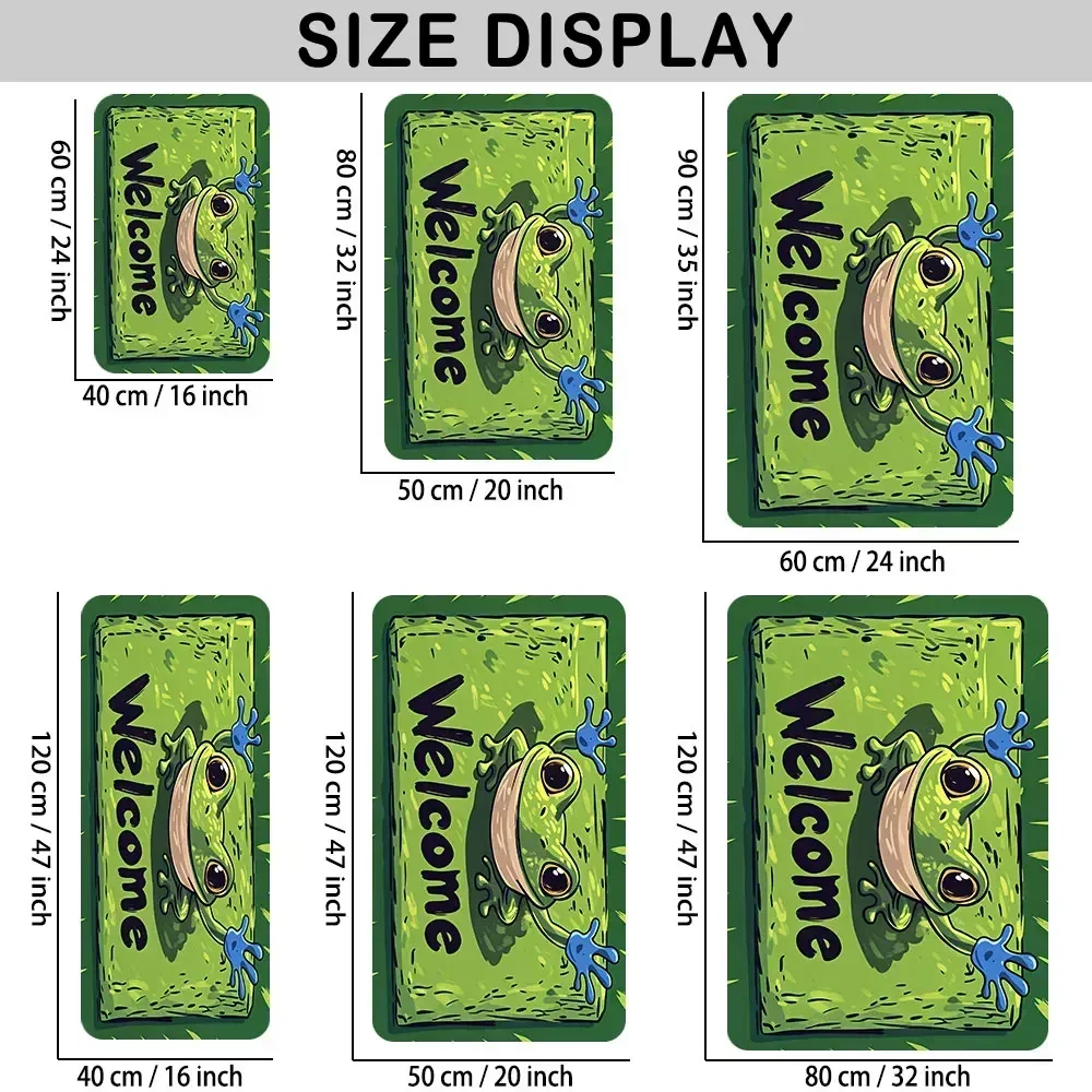 1pc Cartoon Green Frog Welcome Print Entrance Door Mat, Leaf Plastic Anti Slip Foot Mat, Fashionable Home Decoration