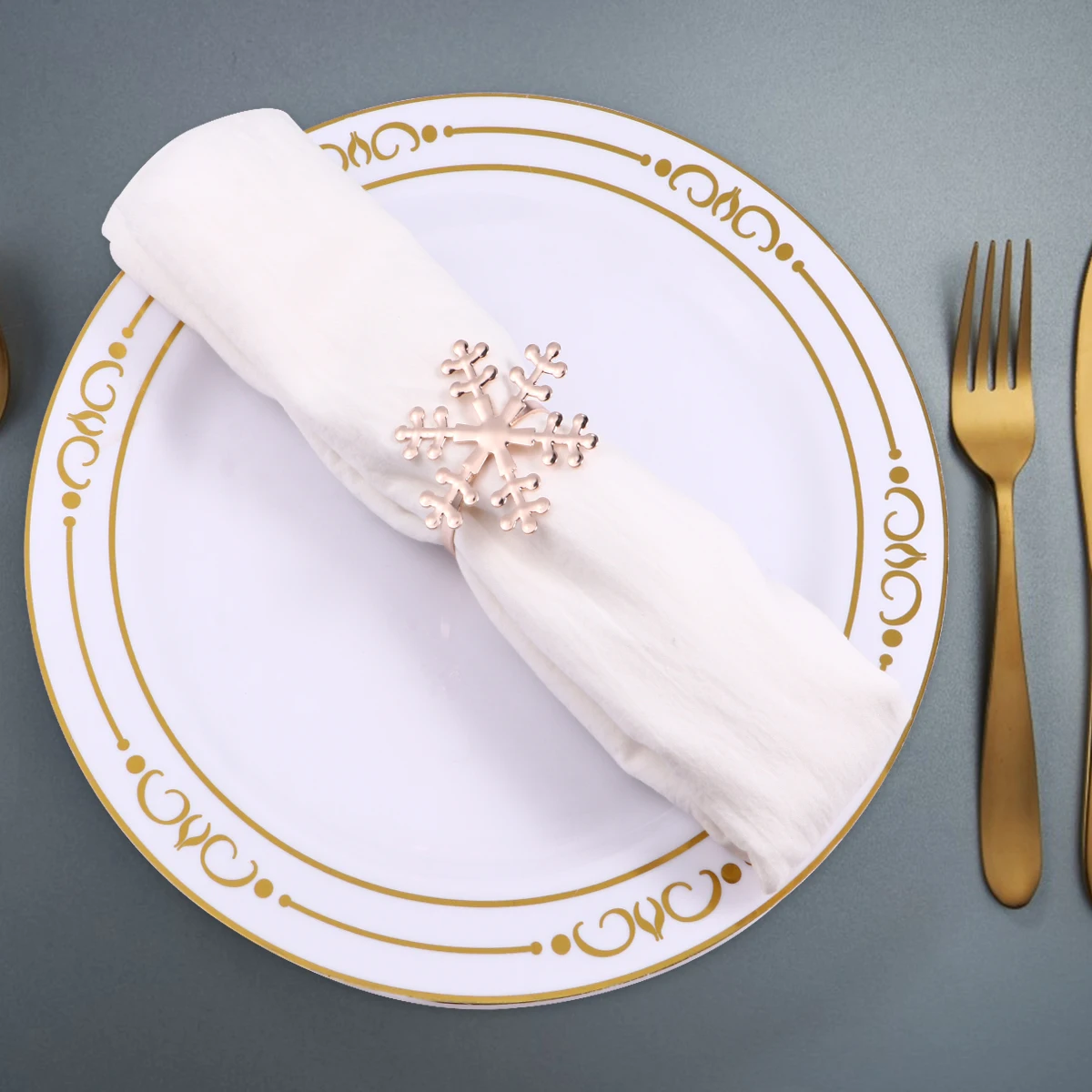 

6 Pcs Decorations Napkin Buckle Christmas Holder Snowflake Ring Golden Alloy Banquet