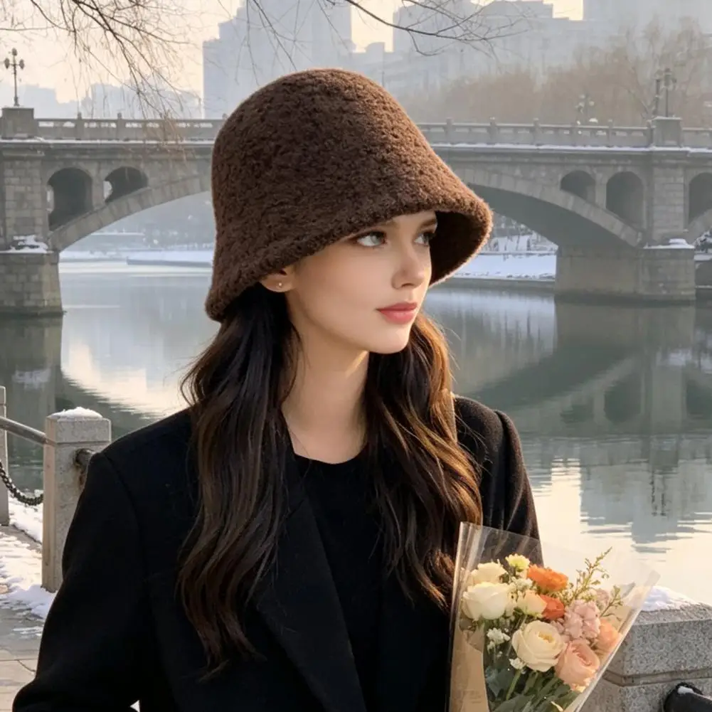 Faux Lambswool Bucket Hat for Women Women Lambswool Bucket Hat Winter Warm Fisherman Cap Cozy Cloche Hat for Fall for Weather