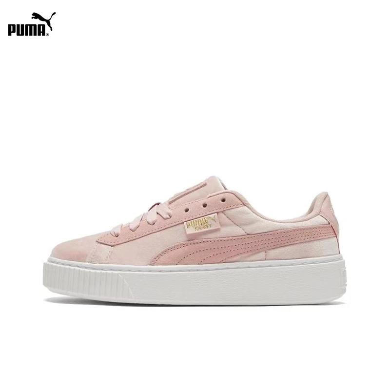 

PUMA Basket Platform Velvet Retro Sports Anti slip Lightweight Low cut Board Shoes for Women