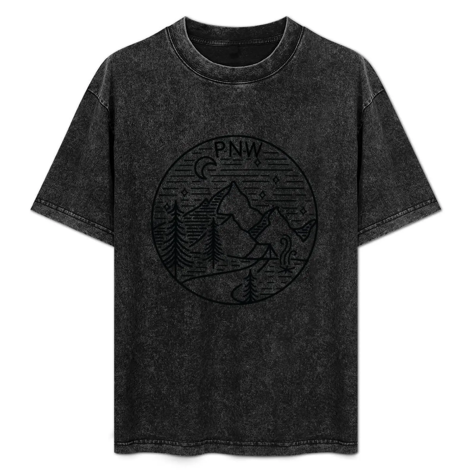 

PNW Pacific Northwest Oregon Washington Geometric Mountain Trees Stars Moon Design T-Shirt Basic Breathable Solid Color T-Shirt
