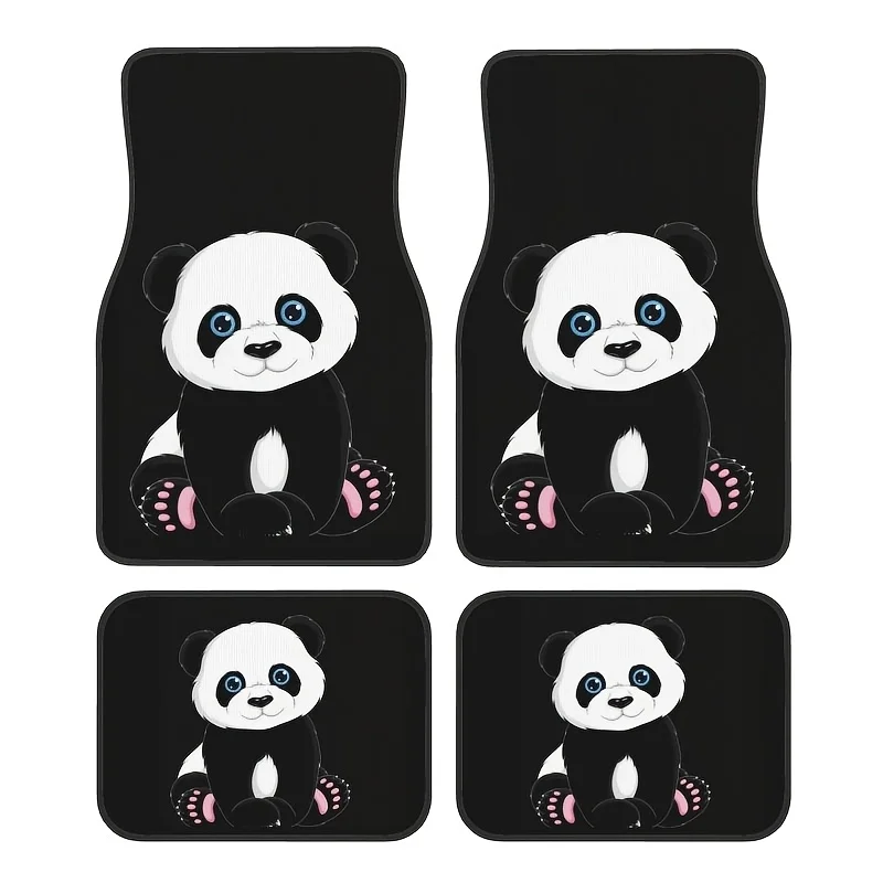 2D.4pcs SUV Floor Mats, Cartoon Panda Theme Elements Suitable For All Vehicles' Front And Rear Seats, Stylish And Durable Acc