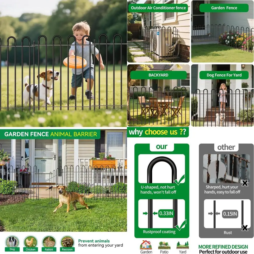 

No-Dig 32 Tall Metal Garden Fence, 10.8ft Long, Rustproof Dog Barrier, Yard & Patio Border