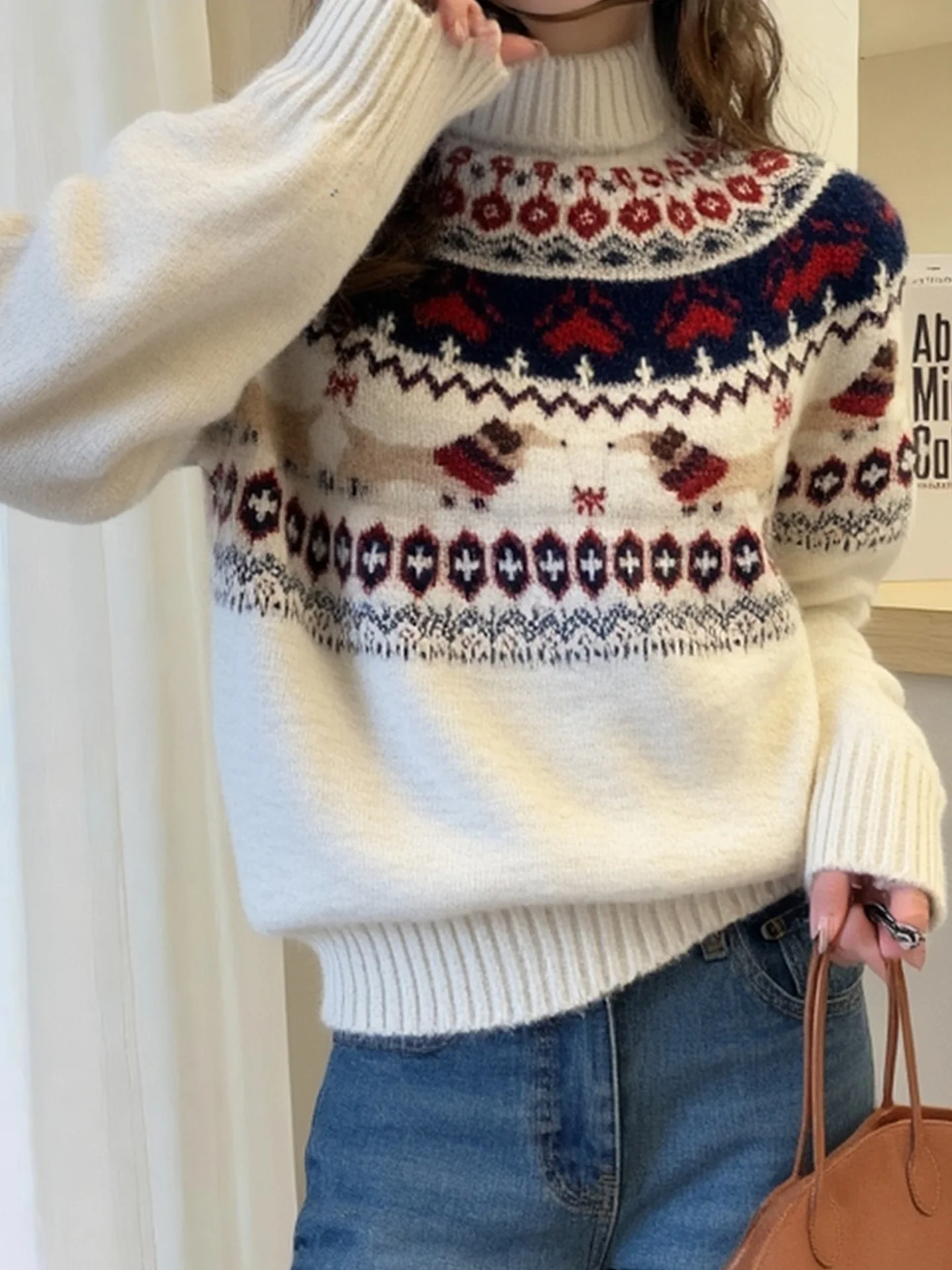 مريحة لينة طويلة Sve Camere تريكو خمر اللون بلو فضفاضة تناسب الكورية Sle الشتاء Faion سترة غير رسمية #4