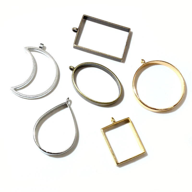 10pcs Oval/Round/Drop Border Mold Geometric Hollow Metal Frame Bezel Epoxy Resin Pendant Tray For DIY Jewelry Making Accessories