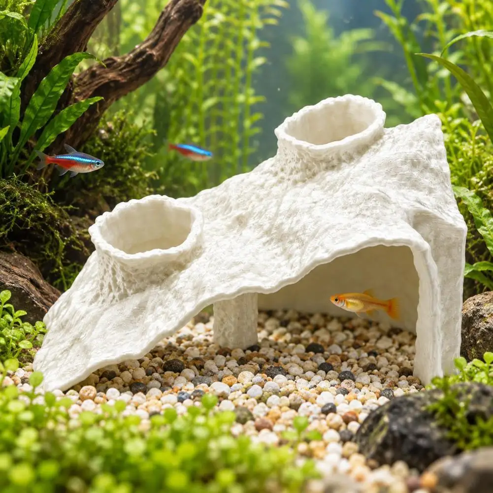 Fish Tank Cave Aquarium Hideout Aquarium Corner Hideout Tunnel Stone-look Betta Fish Cave Dual-hole Viewing Shrimp Corydoras
