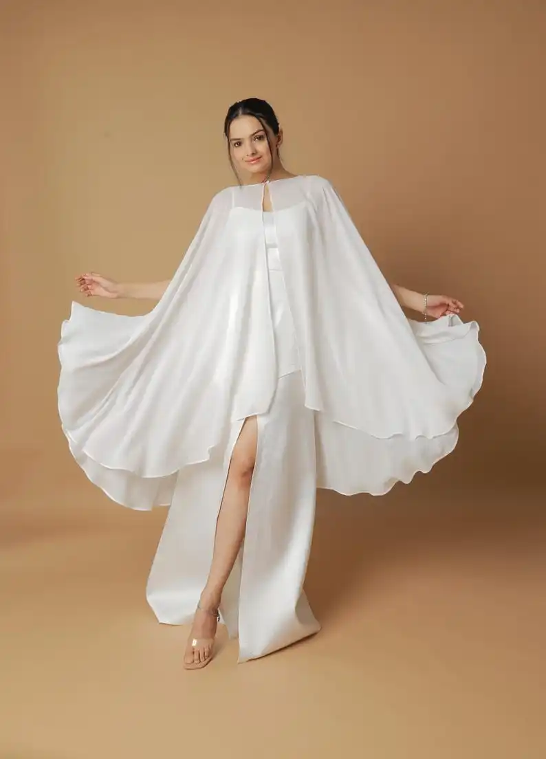 

Bridal Cape ivory Chiffon Shoulder Shawl Wedding Jackets Wrap