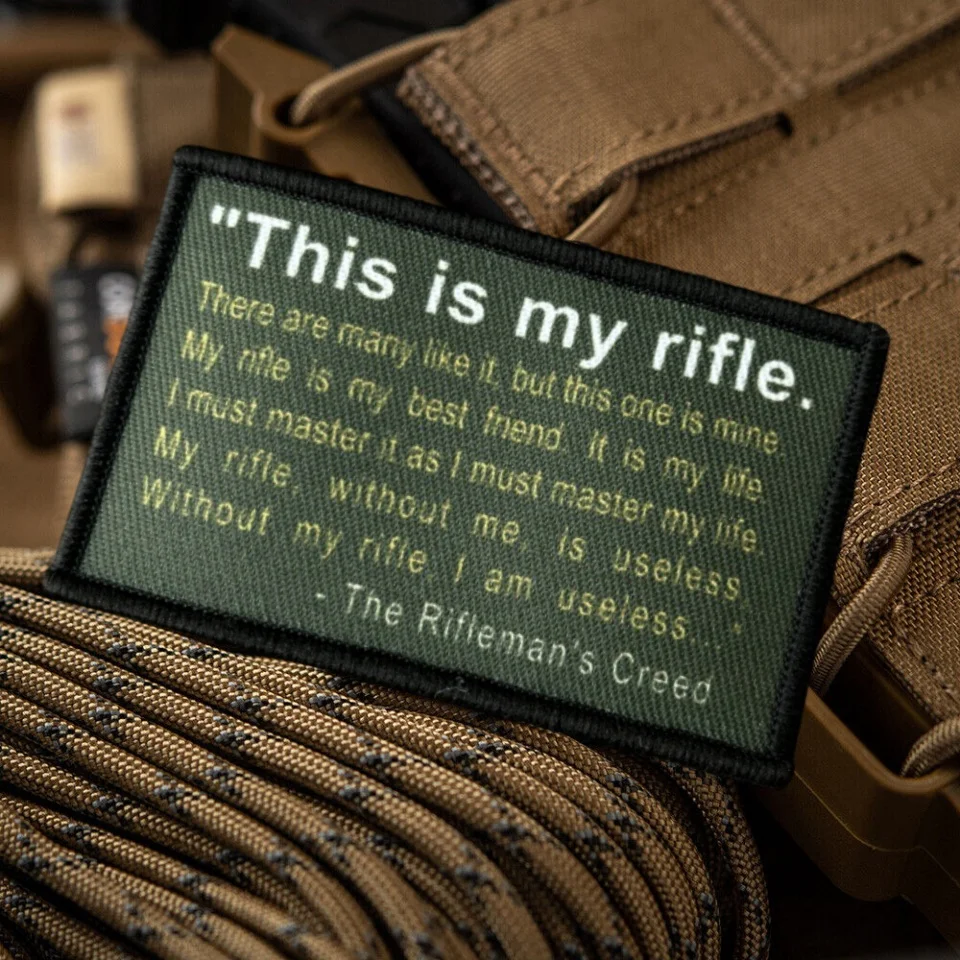 The Rifleman's Creed Morale Impresso Patch Militar Tático Crachá EUA Braçadeira Hook & Loop Mochila Adesivos