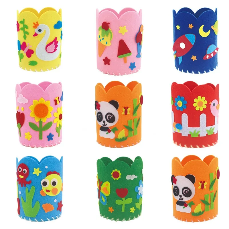 Creative Kids DIY Non-woven Handmade Pencil Holder DIY Stationery Pencil Case Educational Craft Toy