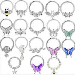 16G Butterfly Nose Ring Septum Clicker Piercings Bee Septum Hoop Jewelry Small Cartilage Tragus Helix Earring Stainless Steel