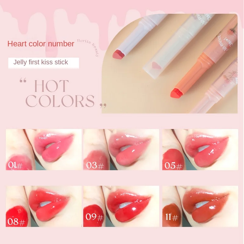 13 Colour FLORTTE Floria First Kiss Series Love Stick Lipstick Pen Mirror Watershine Lip Glaze Water Moisturizing Love Lipstick