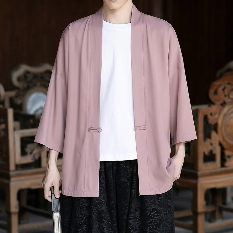 men-haori-shirt-single-frog-button-three-quarter-sleeve-zen-minimalist-streetwear-oversized-spring-autumn-loose-fit-casual-tops