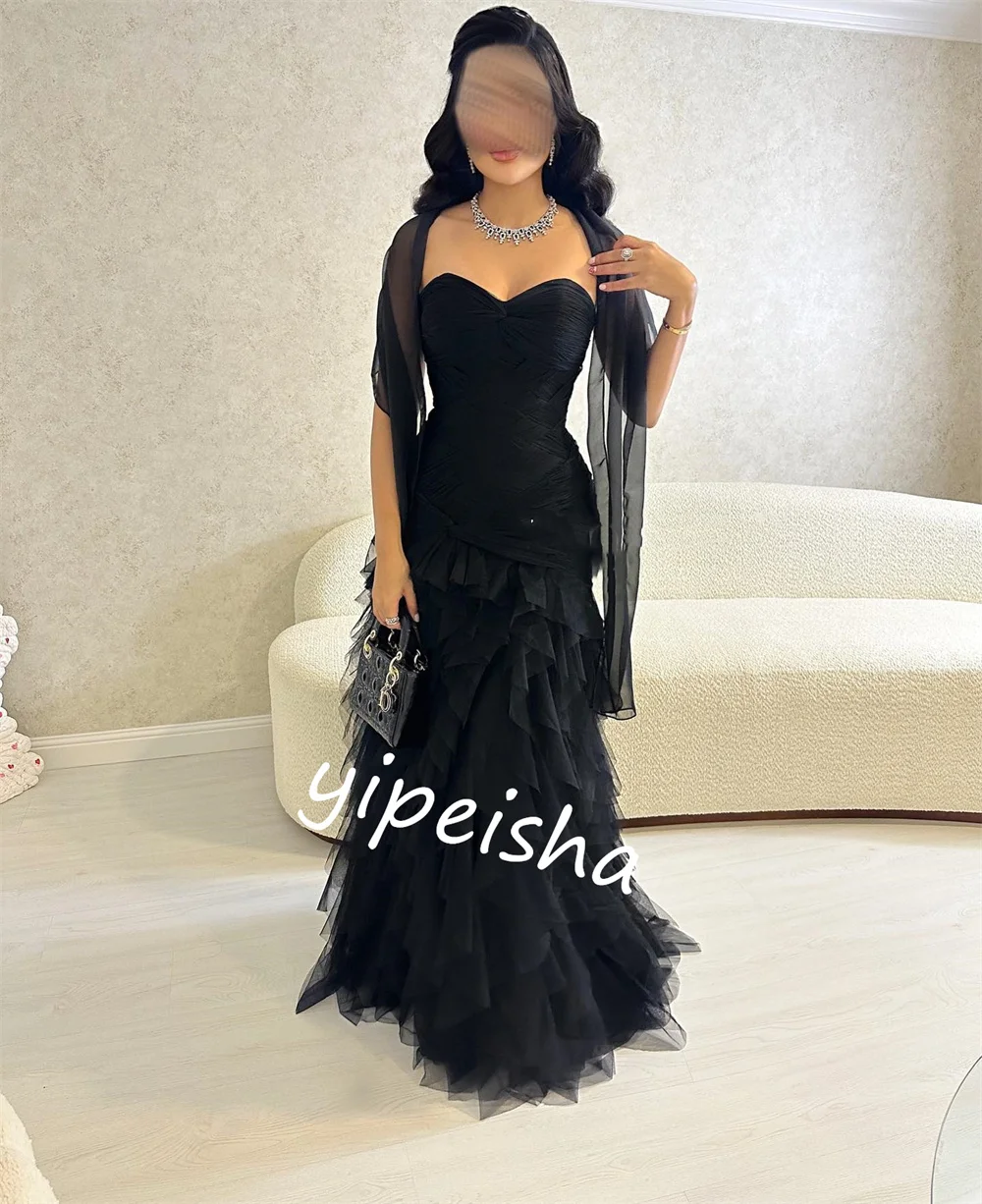 Customized      Tulle Tiered Homecoming Mermaid Strapless Bespoke Occasion Gown Long es  Casual