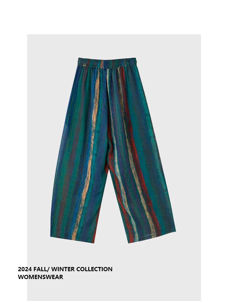 

Forever 2 Casual Loose Rainbow Color Woven Hemp Wide Leg Pants Spring New Sle plus Size Clothing Comfortable Leisure Trousers