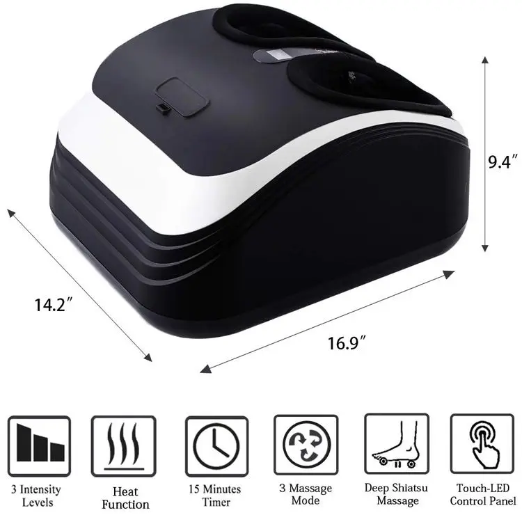 for Touch LED control panel 3 massage rolled mode 5  intensity level deep Shiatsu electric foot massager with heat function