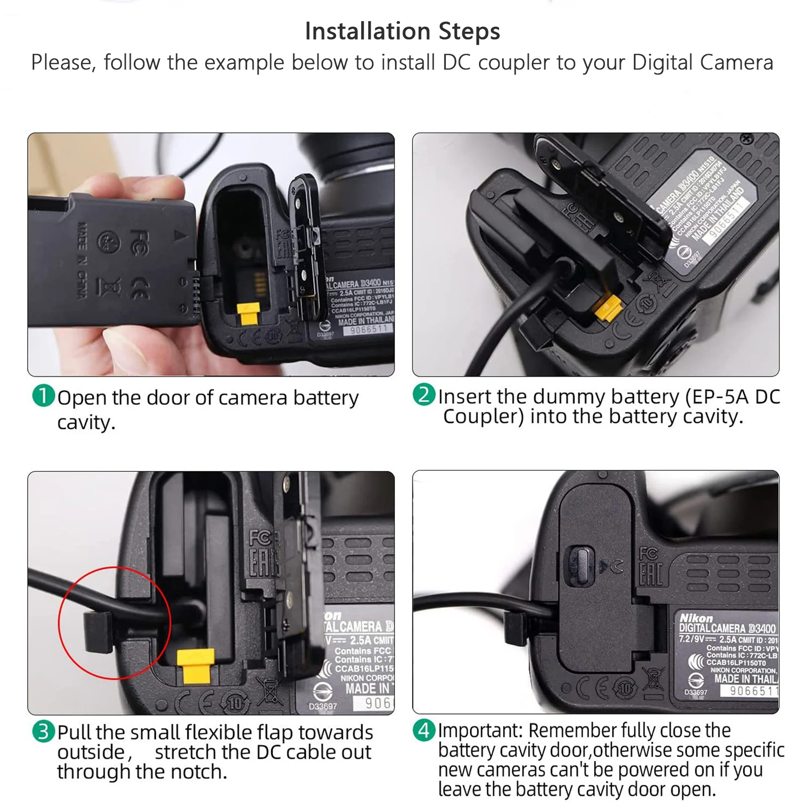 EN-EL14 EN-EL14A EP-5A Dummy Battery AC/DC Coupler Power Adapter For Nikon D5600 D3300 D3500 D5100 D5500 D3100 D3200 D3400 D5200