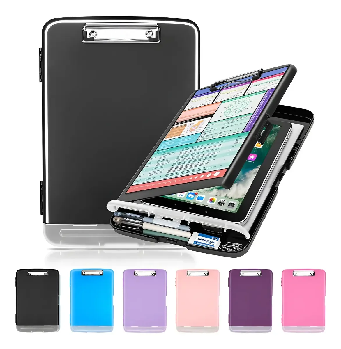 A4 Clipboard Storage Box Foldable Plastic Writing Board Case With Pen Slot Multifunctional File Organizer Office Study