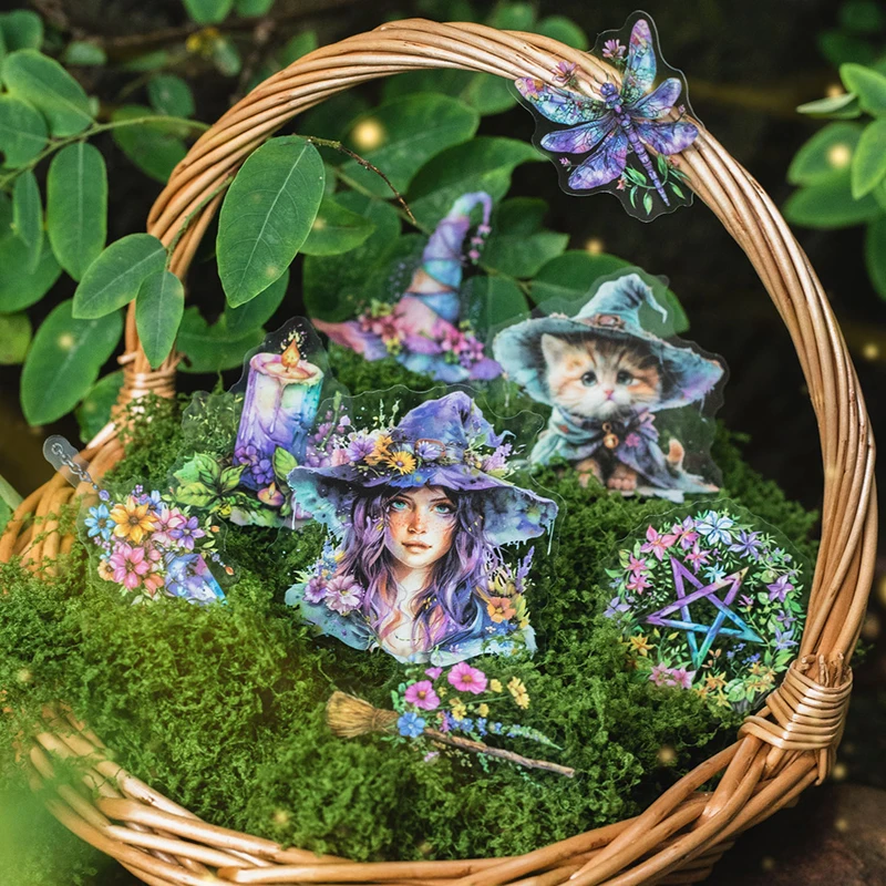 JIANQI 30 pcs Forest Witch Series PET material Decorative sticker Diary Album Scrapbooking material Junk Journal Supplies