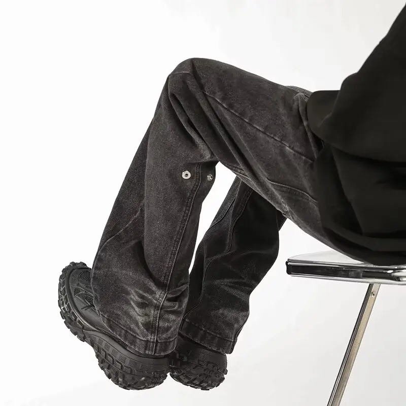 Washed Micro Flared Jeans for Men Straight Casual Baggy Denim Trousers Split Wash Jeans for Men Distressed Streetwear Y2k Men’s