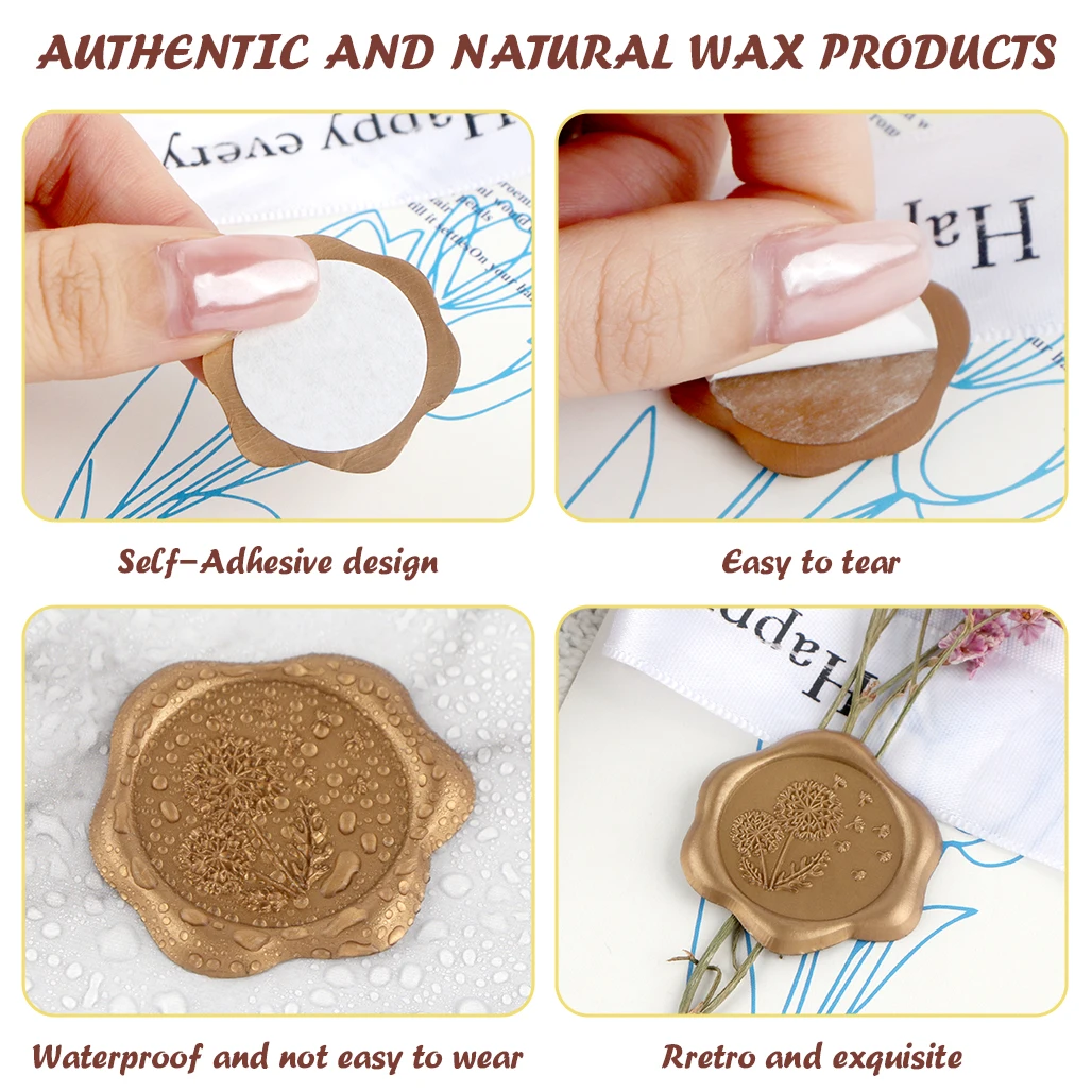 30pcs Text Style Botanical Bee Bunny Wax Seal Stickers Wax Self-Adhesive Wedding Invitation Envelope Seal Gold Stickers