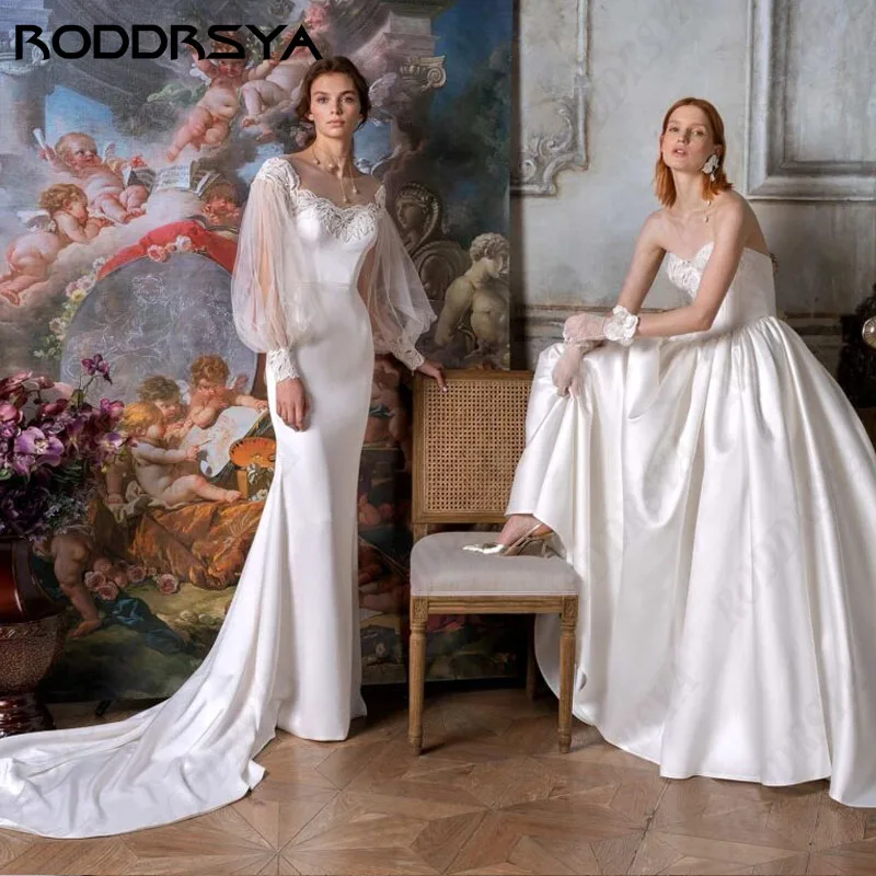 RODDRSYA-vestidos de novia de princesa con lentejuelas sin tirantes, túnicas de línea a de boda, satén suave Vintage, fiesta nupcial hecha a medida, 2024 vestidos de novia de princesa con lentejuelas sin tirantes, túni