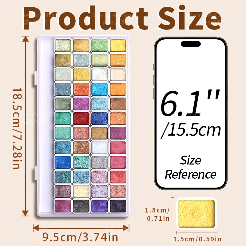 반짝이는 진주빛 48색 단색 수채화 물감 휴대용 상자에 세트, 그림, 쓰기, 장식, 예술가, 초보자용