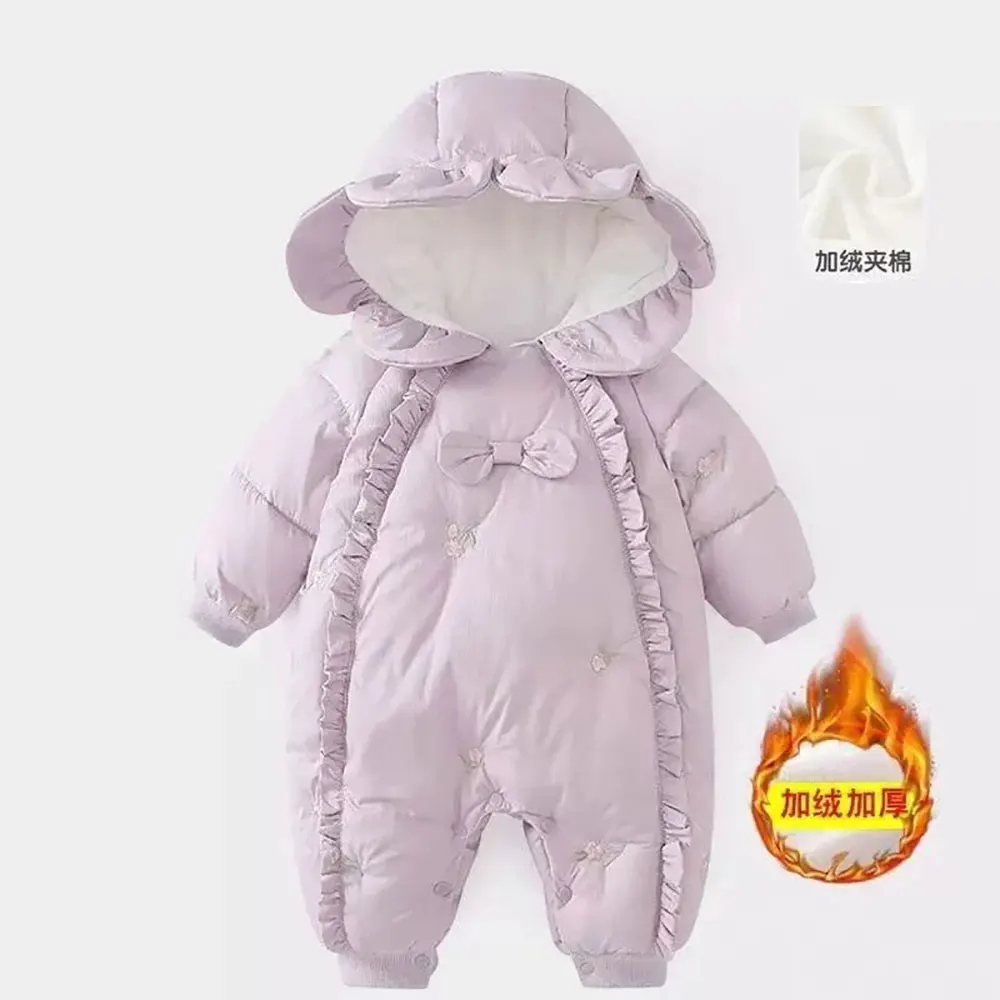 Winter newborn baby girl's clothing rompers outfits thick warm jumpsuit coats for infant girls cloth hooded pleated rompers set
