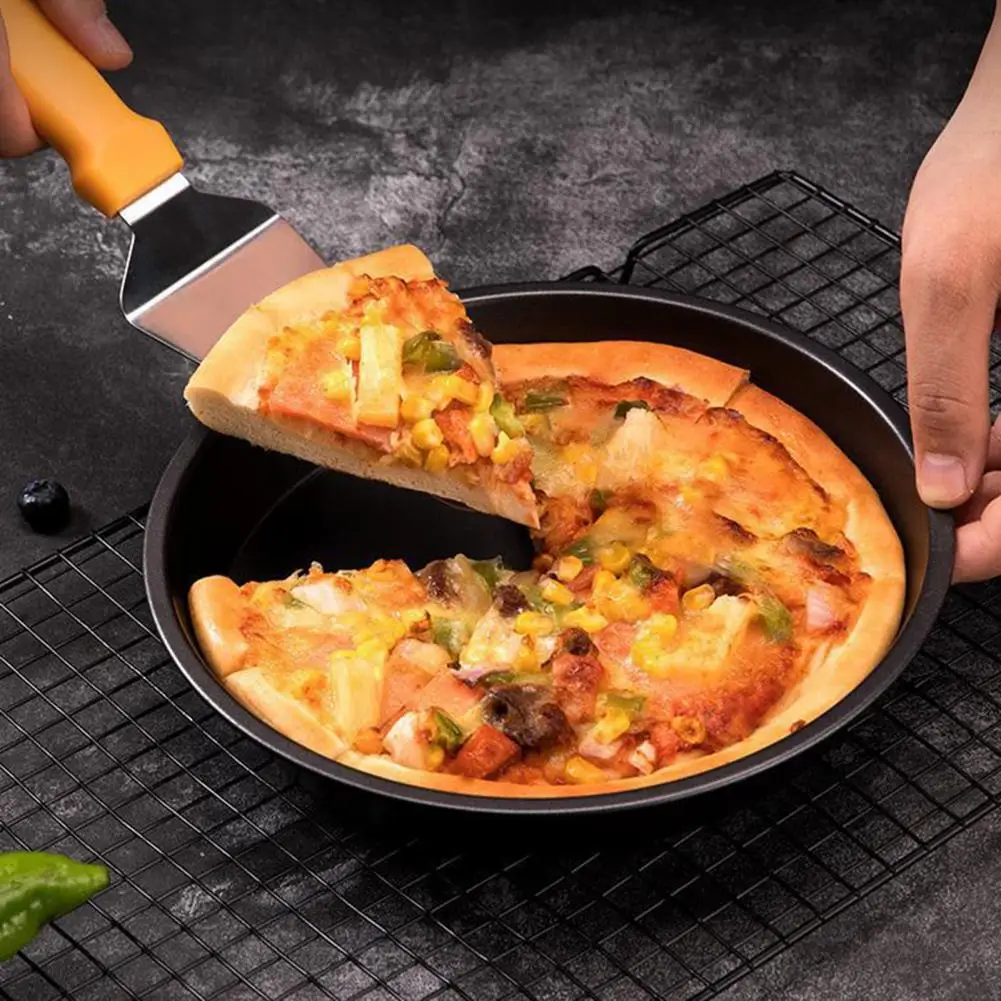 Pizza Pan Heat-resistant Carbon Steel Pizza Bake Crisper Pan Non-stick Round Baking Tray Reusable No Deforming Tray Mold